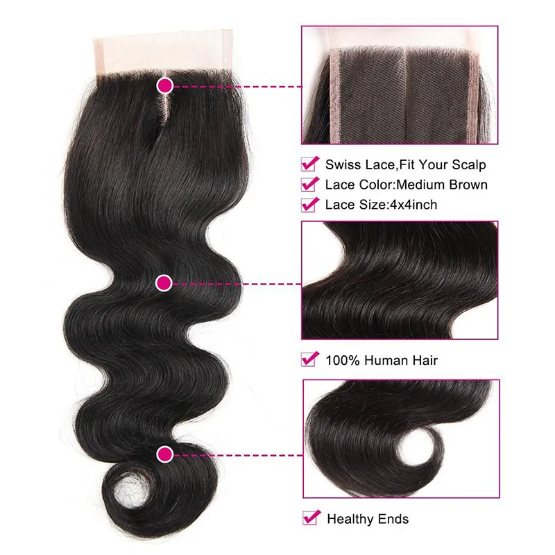 Brazilian Human Hair 3 Bundles With Lace Closure Unprocessed Brazilian Body Wave Remy Human Hair Weave Deals With Closure
