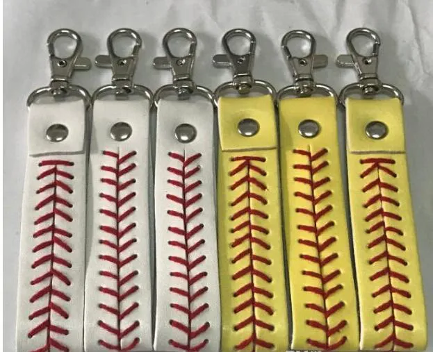 Hela Sport Seamed Lace Läder Nyckel Kedja Sillben Softball Baseball Snabb Pitch Baseball Stitch Keychain Bag Tillbehör Hot Selling