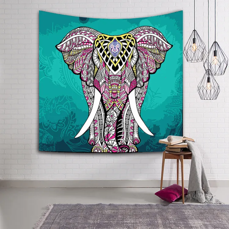 Indien Éléphant Tapisserie Aubusson Coloré Imprimé Décor Mandala Religieux Boho Mur Tapis Bohême Plage Couverture 150x130cm