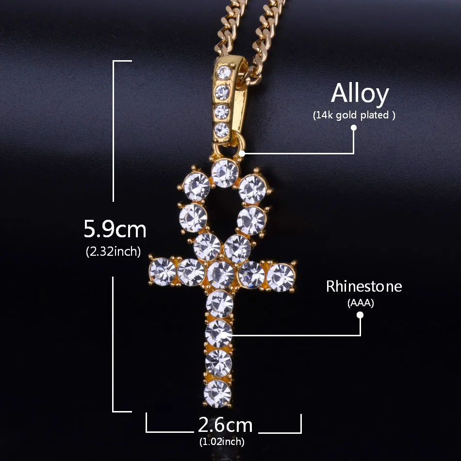 5 Farbe Ägyptischer Ankh Kreuz Anhänger Iced Out Rot Blau Strass Schlüssel des Lebens Kreuz Anhänger Männer Hip Hop Halskette Drop Shipping