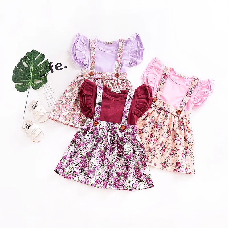 Meninas do bebê Floral Straps Saias INS Floral impressão suspender vestidos Boutique crianças roupas 2018 Verão C3615