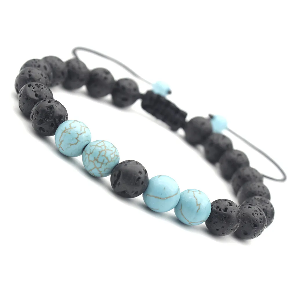 Nuovo arrivo 8MM Bracciali con ciondoli Lava Rock Bianco Turchese Pietra naturale Bracciale con perline da donna Bracciale gioielli fatti a mano regolabili da uomo