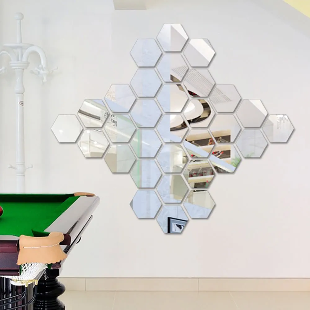 12pcs 3D Ayna Duvar Sticker Hexagon Vinil Çıkarılabilir Akrilik Duvar Etiketleri Art DIY Decal Ev Oturma Odası Yatak Odası Banyo Dekor