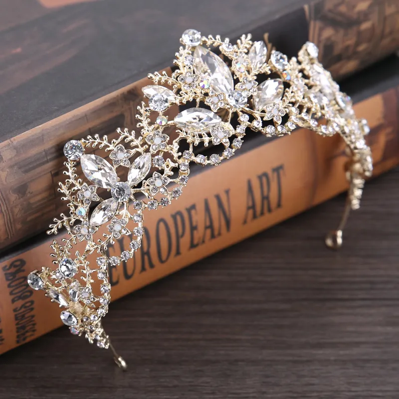 Couronne de mariée en or cristaux de strass couronnes de reine de mariage royal princesse cristal baroque diadèmes de fête d'anniversaire pour la mariée or Swe5078424