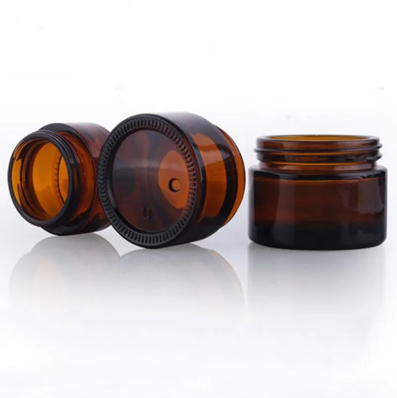 30g Glass Amber Facial Cream Jar 30ml Cosmetic Sample Container Emulsion Refillable Pot Black Lid LX1254