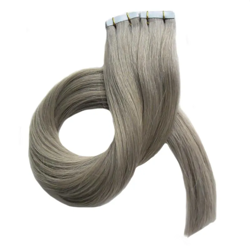pu gray brazialian tape in hair human hair extension silky straight 100 remy skin weft hair 60 platinum blonde party style free