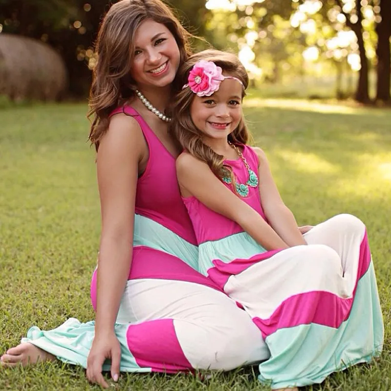 Mamãe e eu família combinando roupas mãe filha combinando vestidos roupas mãe e filha vestido listrado crianças pais pais