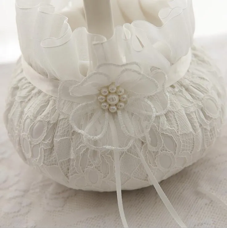 Lace Ring Bearer Pillow Ring Pillows & Flower Baskets Sets Wedding Ceremony Pearls cake pillow Flower bride ring box 279O