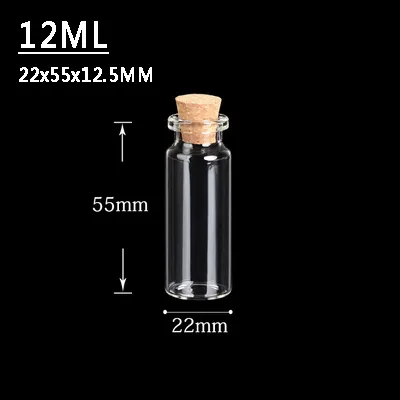 12ML 22X55X12.5MM petites Mini bouteilles en verre transparent pots avec bouchons en liège/Message mariages souhaits bijoux faveurs de fête