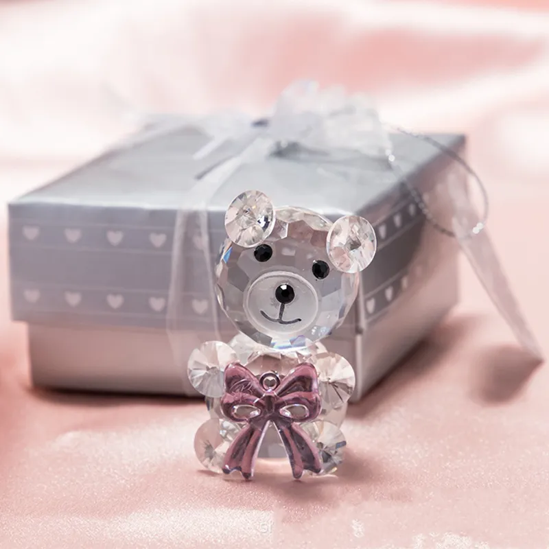 Crystal Bear Baby Shower Wedding Favors Boy Girl Baptism Party Gifts Newborn Baby Gift Box Wholesale