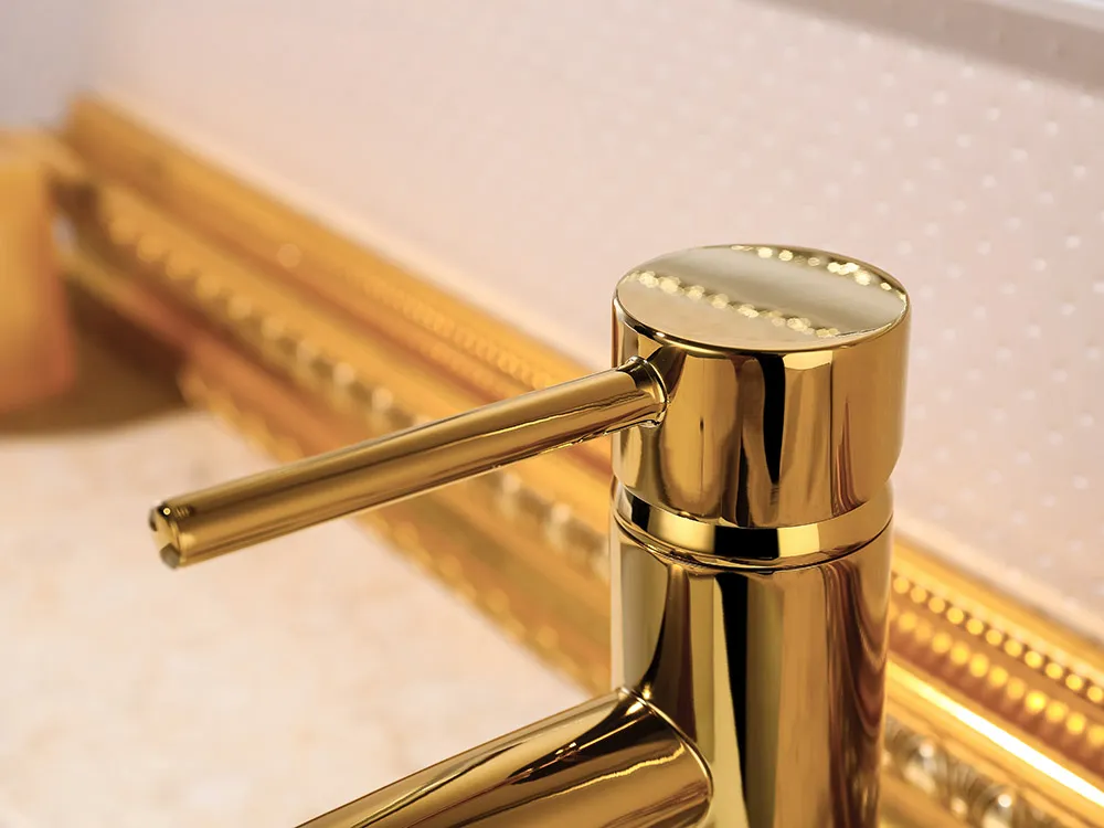 Golden Color Bathroom Sink Mixer Faucet Deck Mounted Gold Water Mixer Tapware Round Style 2 Height For Under Top Counter8383781