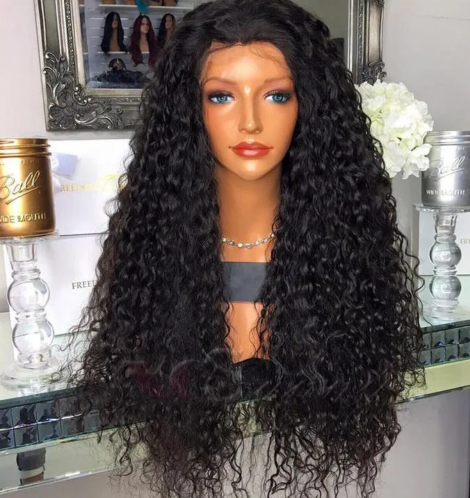 Chegada nova Virgem Humana Remy Brasileiro Cabelo Macio Lace Front Full Lace Kinky Curly Perucas 130 Desnity Natural Cor Preta Para Black4693862