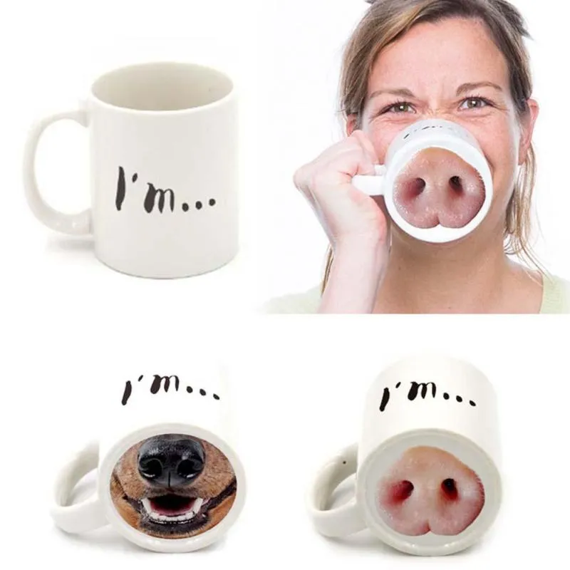 2018 Ceramic Mug Cute Creative Funny Pig Nose Coffee Cups Dog Pig Nose Mugs Tea Cups Drinkware