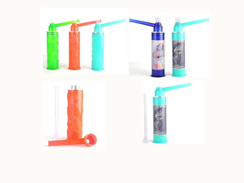 Verre en plastique portable Bongs Pipe à eau Pipes à fumer Dispositif de cigarette de voyage Vis sur le convertisseur de bouteille Bol en verre lumineux Downstem