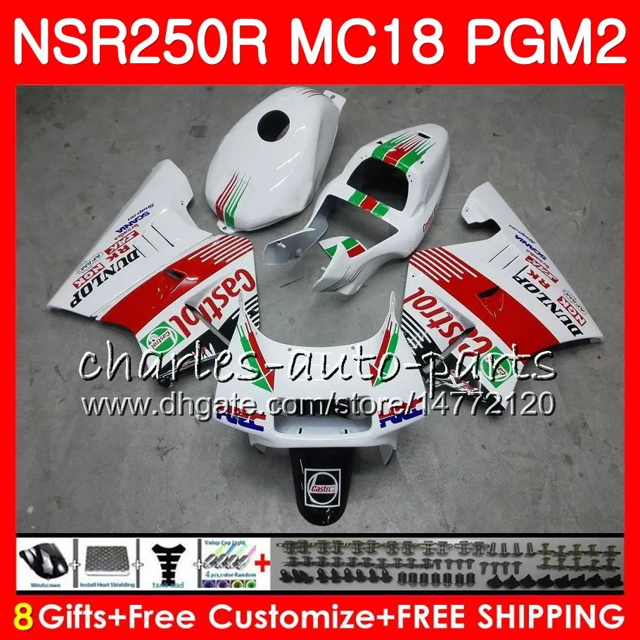 Kroppen till Honda NSR 250 R MC18 PGM2 NSR 250R NS250 NSR250R Castrol röd 88 89 78HM.12 MC16 NSR250 R RR NSR250RR 1988 1989 88 89 Kåpor Kit