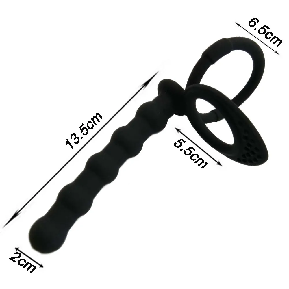 Men Penis Cock Ring Anal Plug Black Silicone Sex Toys... From Lizhang01,  $7.3