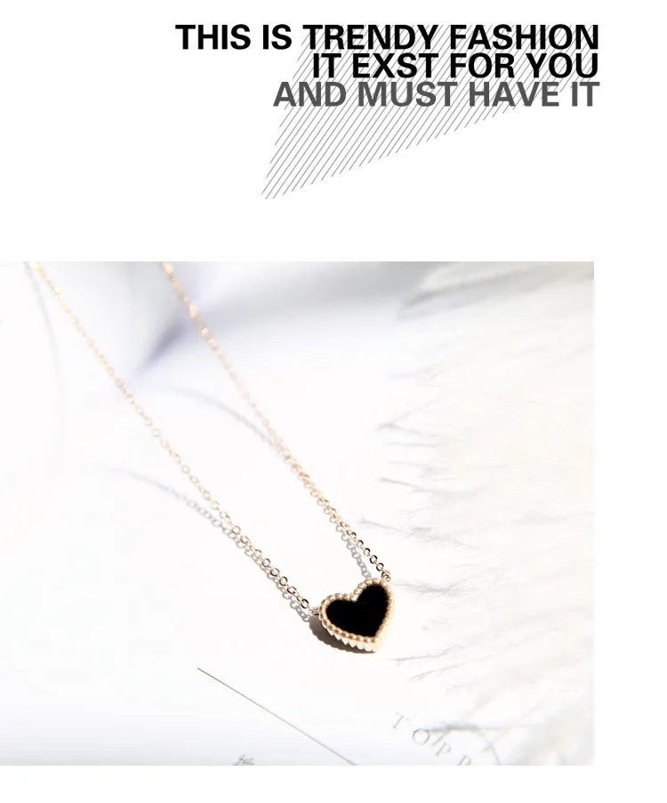 Korean Red Heart Pendant Plated Rose Gold Black and Red Double-sided Love Necklace Girls Short Clavicle Fade Jewelry Chain