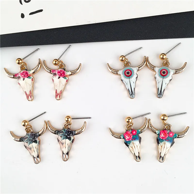 summer jewelry dangle earrings bull with horns head enamel animal earrings women's for party gift drop shipping wholesale and retail