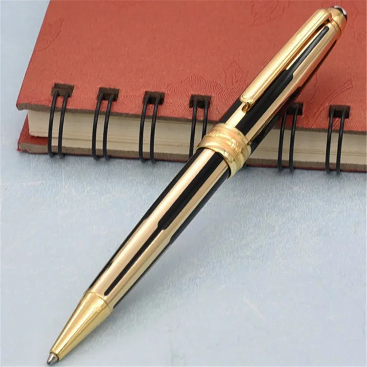 Högkvalitativ ny Black and Gold Stripes Roller Ball Pen Ball Point Pens Fountain Pen Hela gåva 227U