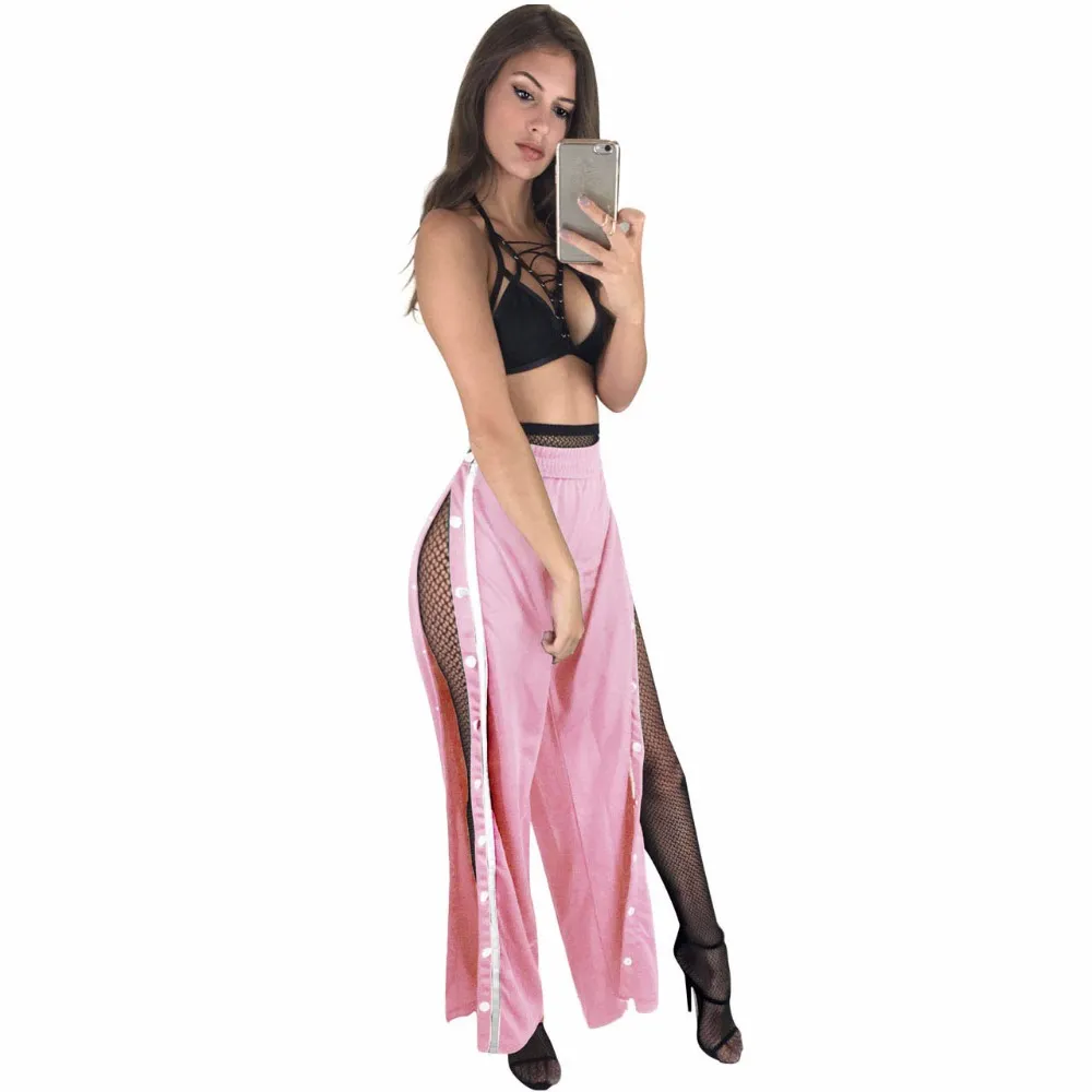 Marlene-broek, wijde pijpen, brede elastische tailleband, roze | Happy Size