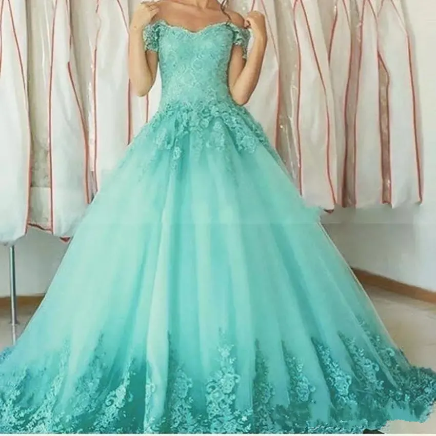 Off Shoulder Tulle Aqua Blue Quinceanera Dresses 2019 With Appliques Beads And Sweet 16 Prom Pageant Debutante Party Gown QC1240 From Juliaweddingdresses 129.34 DHgate.Com