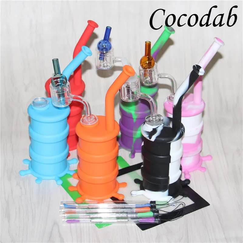 Hookahs Siliconen Barrel Bong Mini Roken Rigs Dab Jar Bongs Silicon Olie Drum Rig Thermal Quartz Nails Mat Dabber Tool Glass Bal Caps