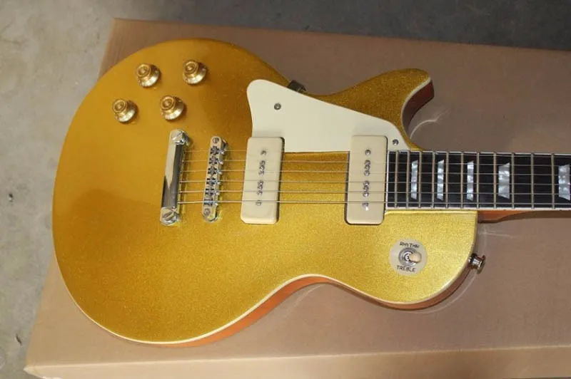 Guitare électrique à plateau doré avec micros p90 pour gaucher