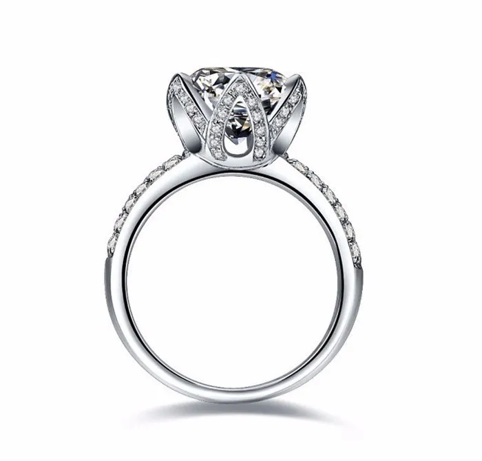 Echte solide 925 Sterling Silber Eheringe für Frauen romantische blumenförmige Inlay 3 Karat Diamant-Verlobungsring