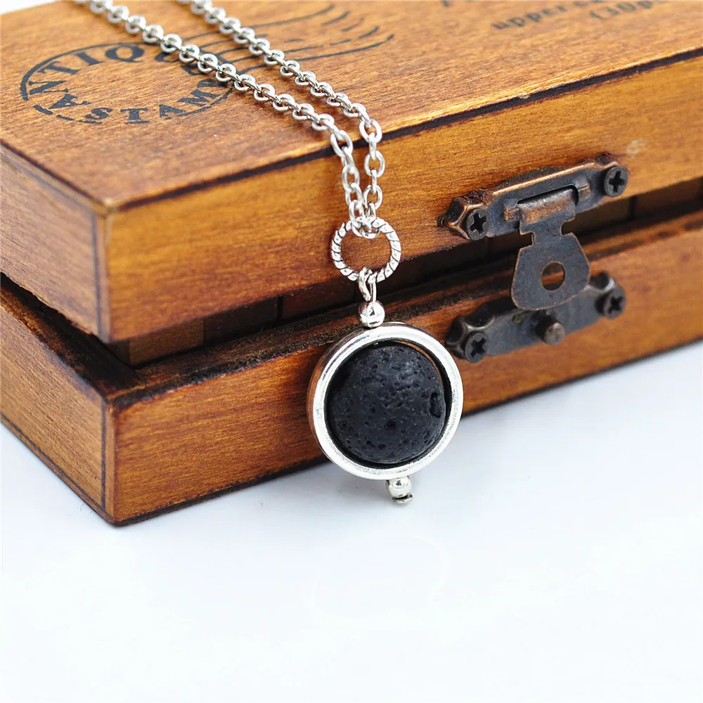 14mm Lava-rock Bead Pendant Necklace Aromatherapy Essential Oil Diffuser Necklace Black Lava Pendant Jewelry For Women