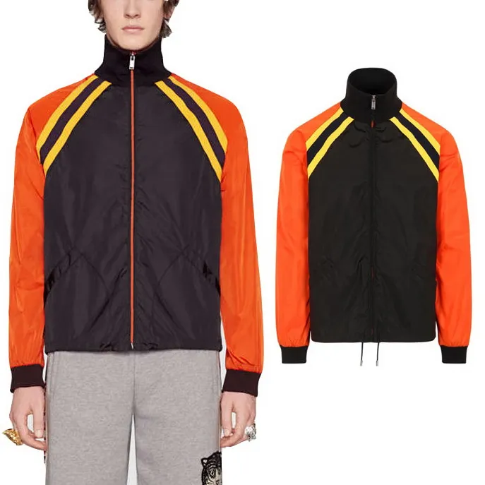 Colorblock Windbreaker Jacket Nylon Lightweight Black/Orange Slim Fit Sun Protective Wear Printed Letters On Back