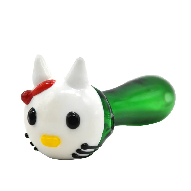 Nouveauté tuyaux en verre de chat mignon 4.0 cm de longueur tuyaux de fumer en verre vert tuyaux de bong pour fumer des narguilés portables