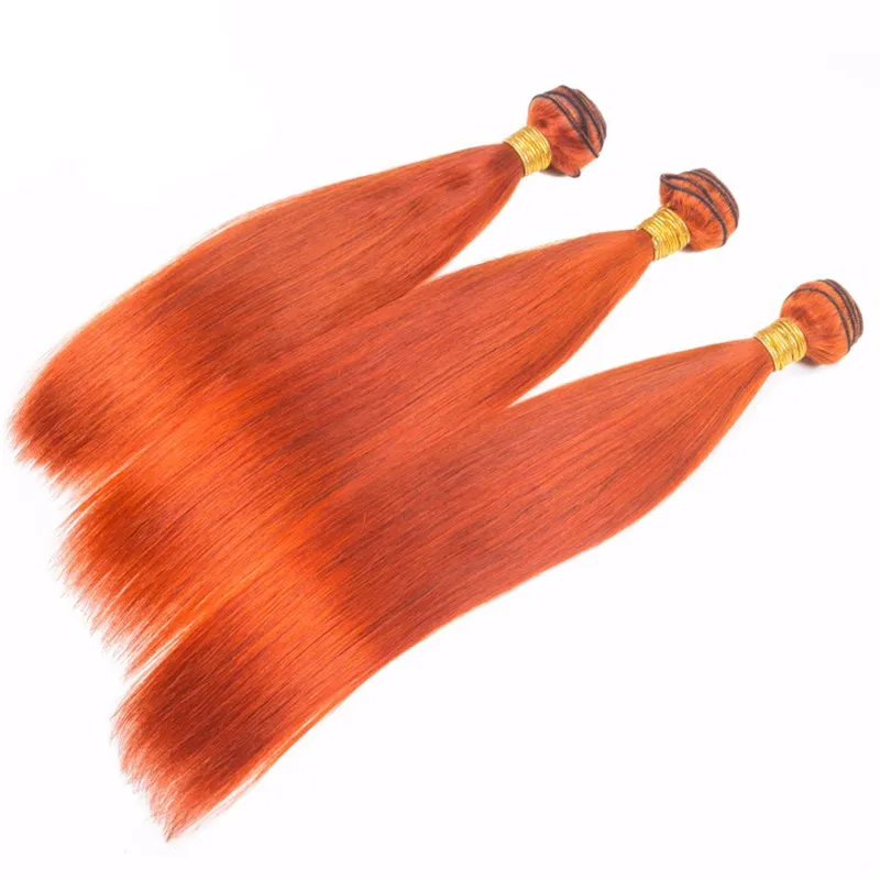 Cheveux de couleur orange avec fermeture en dentelle Tissages de cheveux humains droits avec fermeture en dentelle Cheveux Remy vierges malaisiens Couleur orange vif7168362