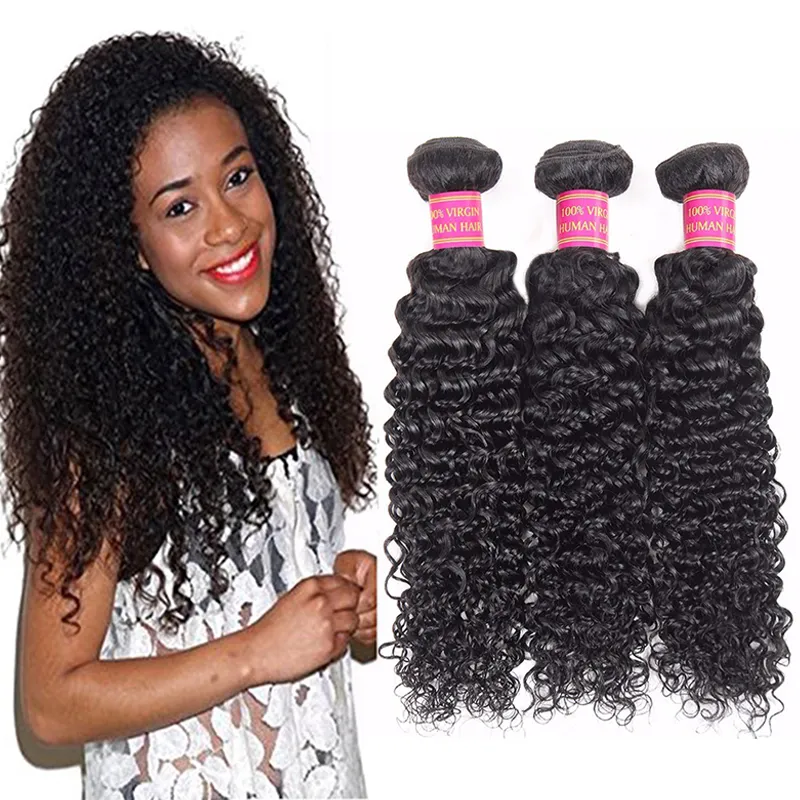 8A Malaysia Virgin Kinky Curly 3Bundles Human Hair Wave Extension For Black Women Natural Color 10-28 Inch Double Weft Hair Bundle Machine