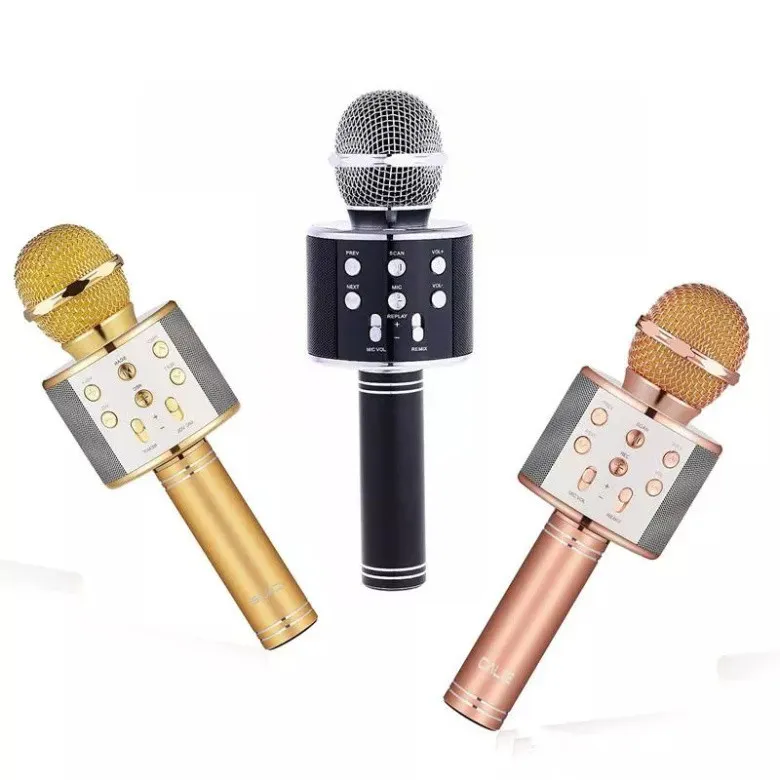 WS-858 Mini Microphone karaoké KTV Portable Bluetooth sans Fil Haut-Parleur  HiFi Microphone téléphone Musique (Or Rose)