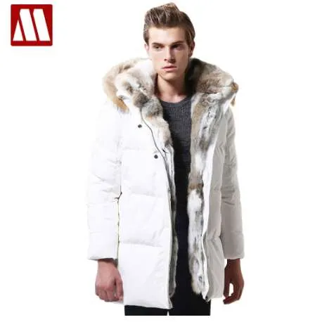 Kış Yeni Sıcak Kalın Ceket Erkek Yüksek Kaliteli Kürk Hood Beyaz Ördek Aşağı Tutmak Eğlence Ceket Erkek Coat Artı Boyutu 3XL 4XL 5XL