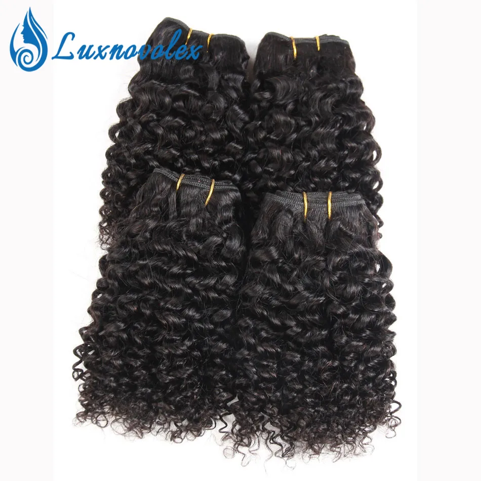 Brasilianska Virgin Hair 4 buntar Kort Kinky Curly Human Hair 9a Peruvian Malaysian Indian Curly Hair Weave Natural Color 50g / st Totalt 200g