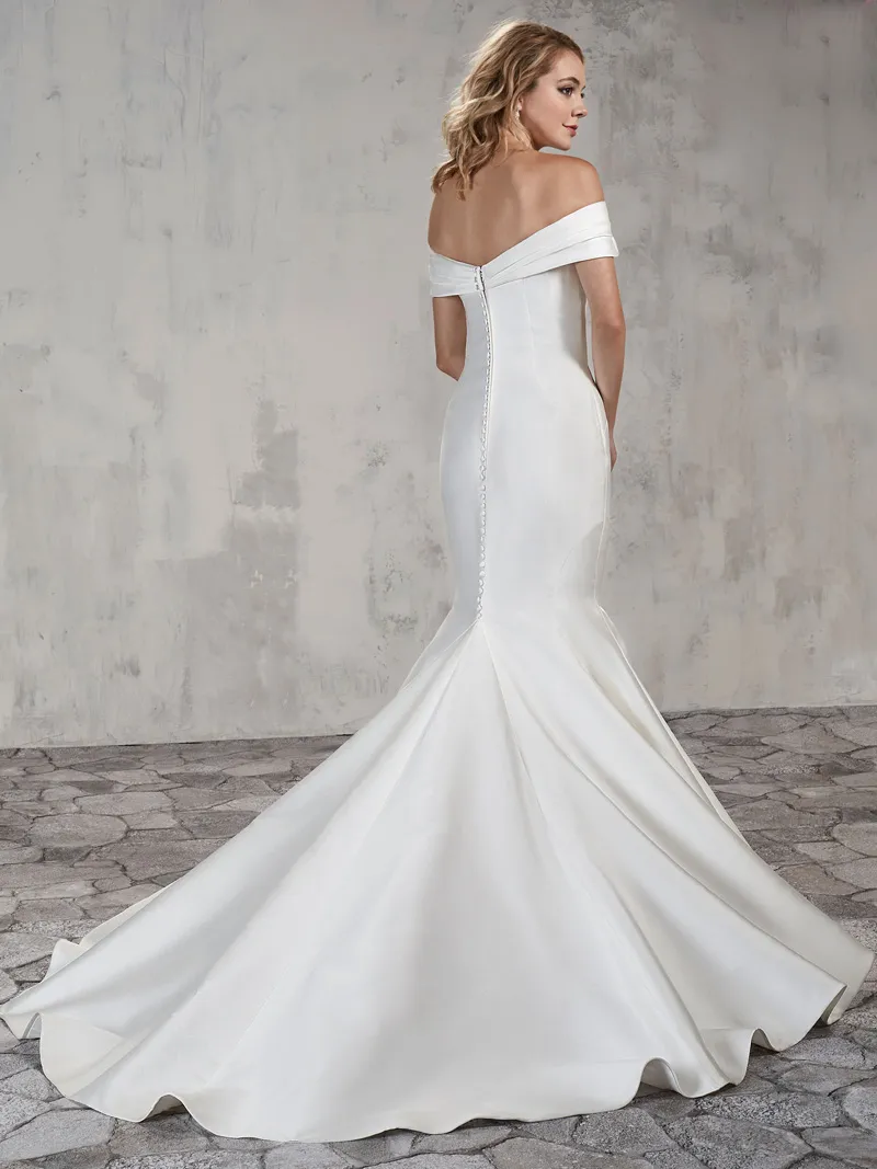 Robe de mariée sirène à épaules dénudées, boutons au dos, train de balayage, sur mesure, grande taille, Style européen, blanc, ivoire