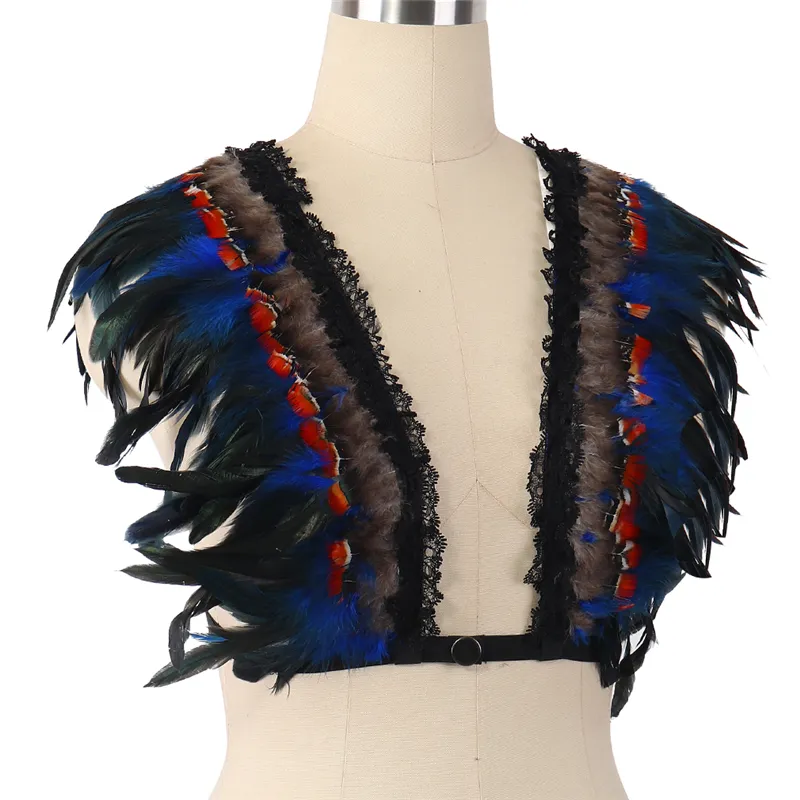 emmes Mode Sexy Plume bralette Haut Boho Lingerie Mad max Festival Rave Burning Man Soutien-Gorge Top cage harnais de danse 201i