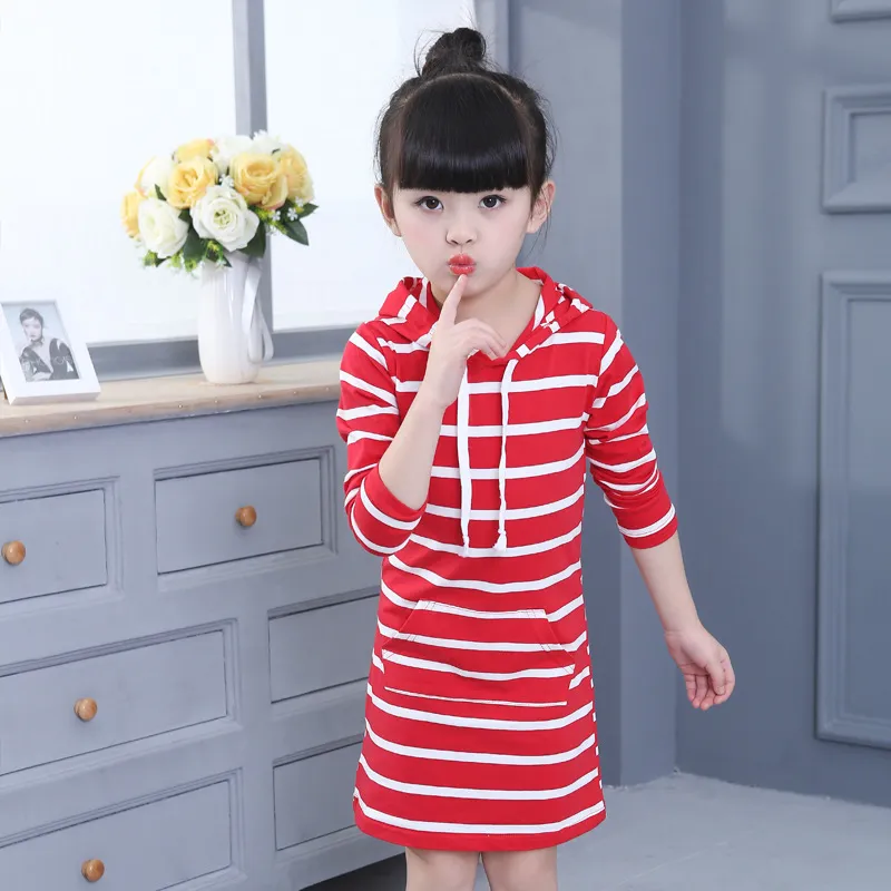 Girls Dress 2018 Newest Spring Autumn Hooded Long Sleeve Kids Dress Toddler Children Casual Clothing Striped Tutu Baby Fashion Dresses Girls