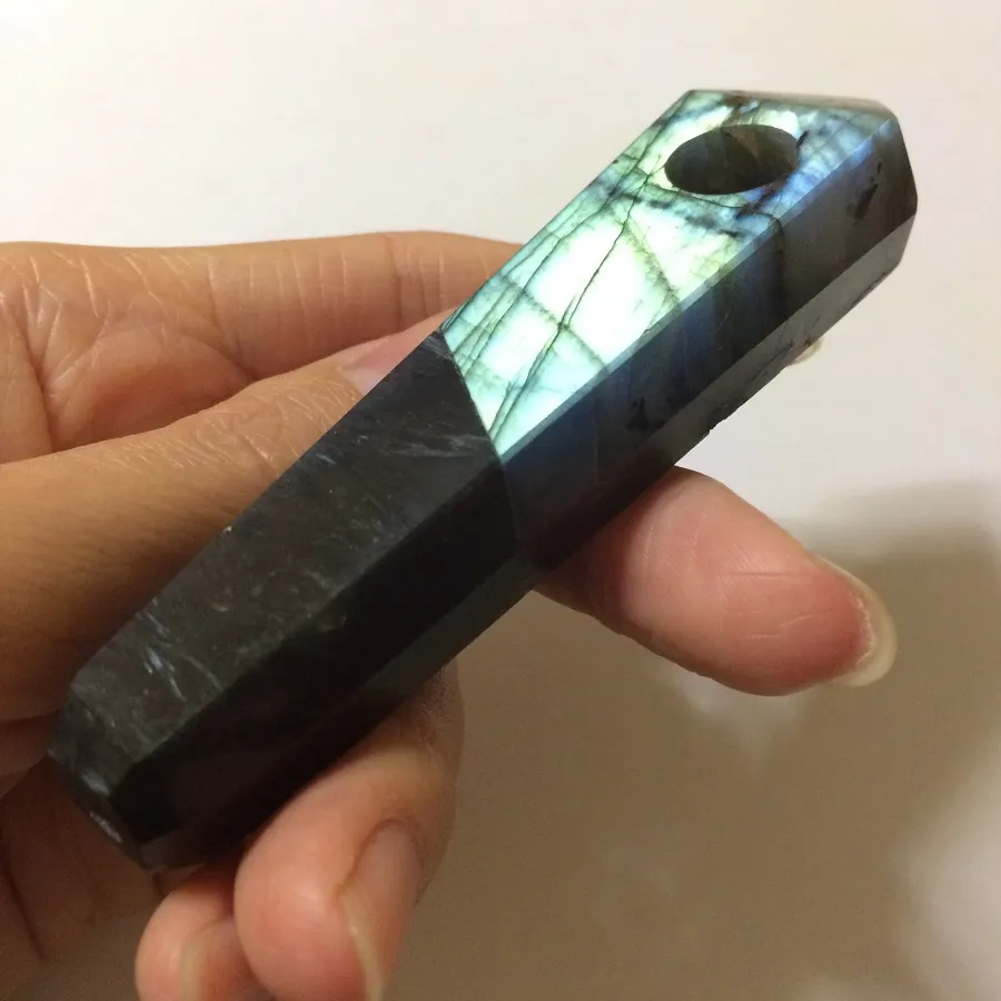 DingSheng Natural Labradorite Blue Astrophyllite Quartz Smoking Pipe Crystal Stone Obelisk Wand Point Cigars Pipes With 2 Metal Filters