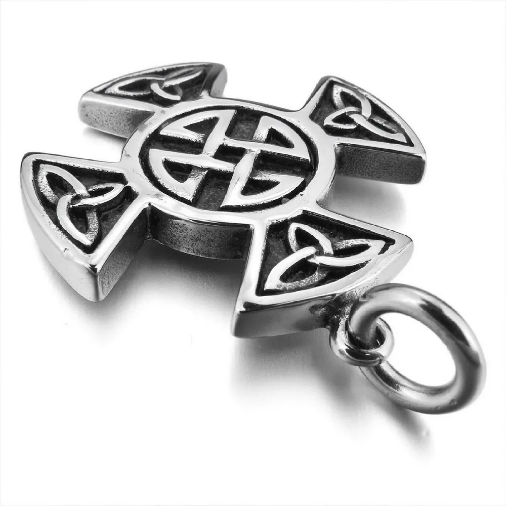 Mode Herren Edelstahl Halskette Anhänger Silber Irish Triquetra Keltischer Knoten Kreuze Charm Edelstahl Herren256S