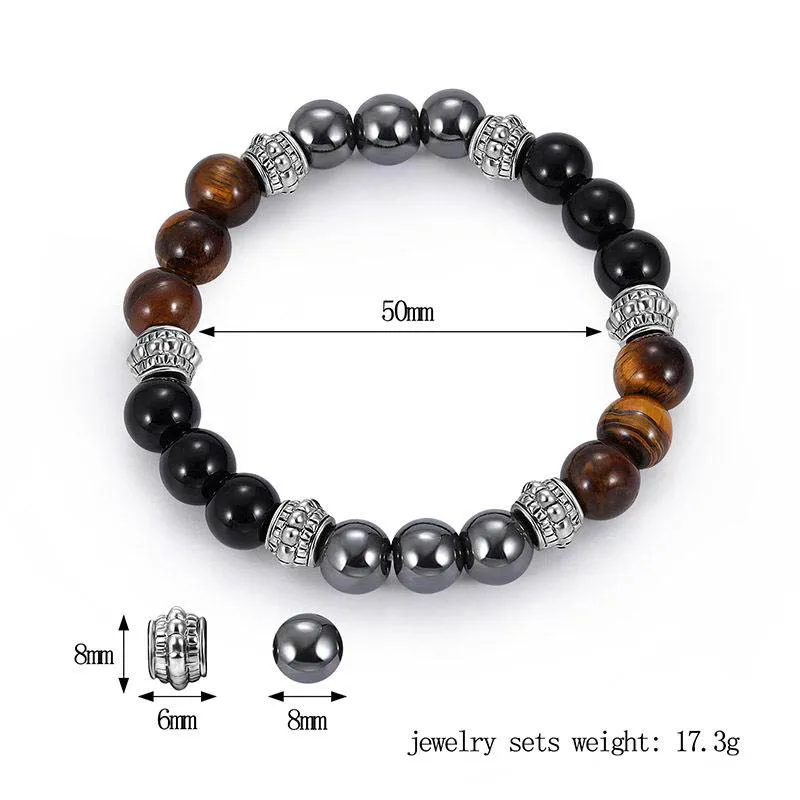 Pulseras de piedra Natural con dijes, cuentas de corona negras plateadas de alta calidad, pulseras para hombres, pulsera de cuentas para mujeres y hombres