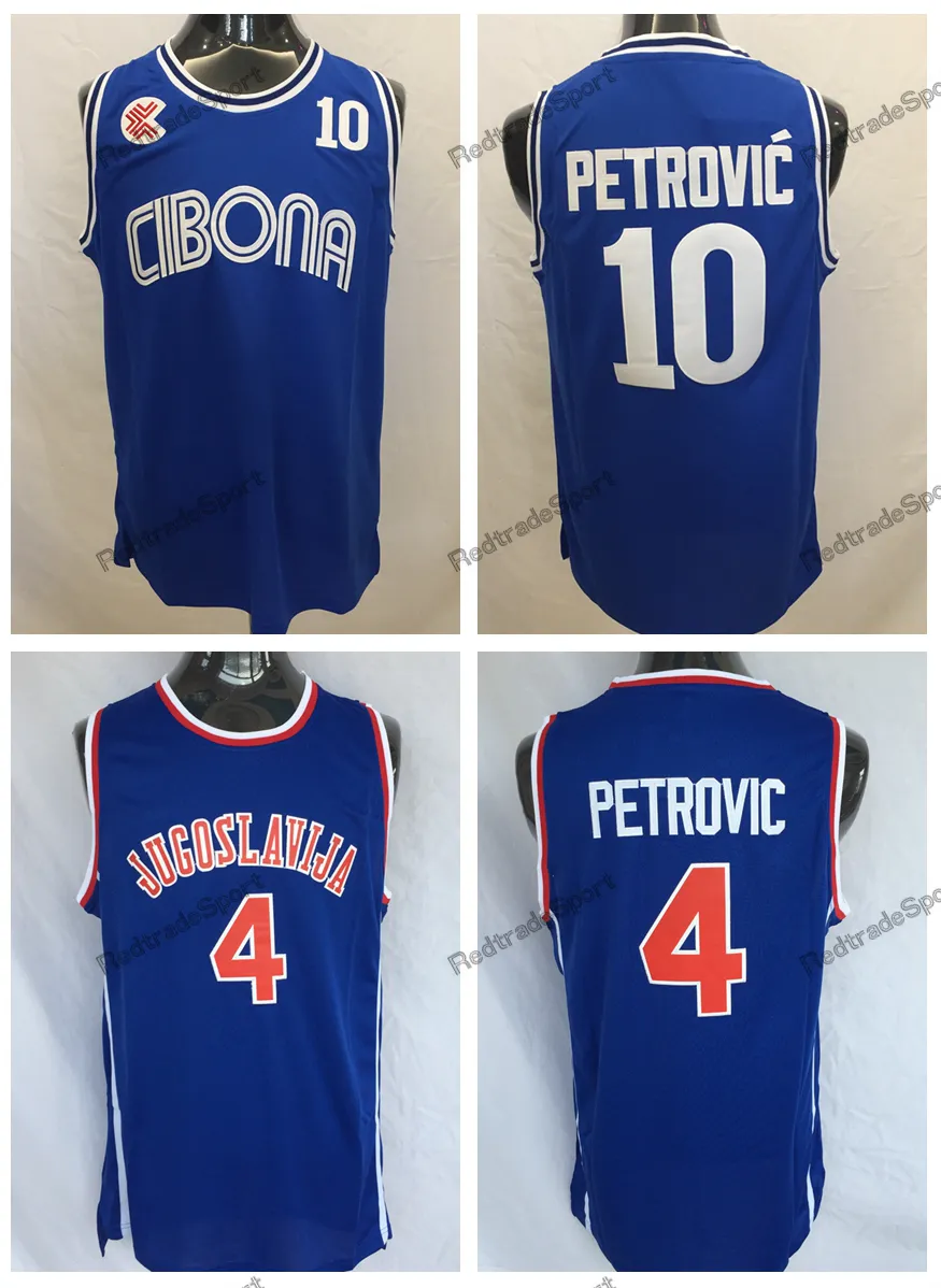 Mens Vintage Croatia #10 Cibona Drazen Petrovic Basketball Jerseys #4 Jugoslavija Yugoslavia Stitched Shirts Blue S-XXL