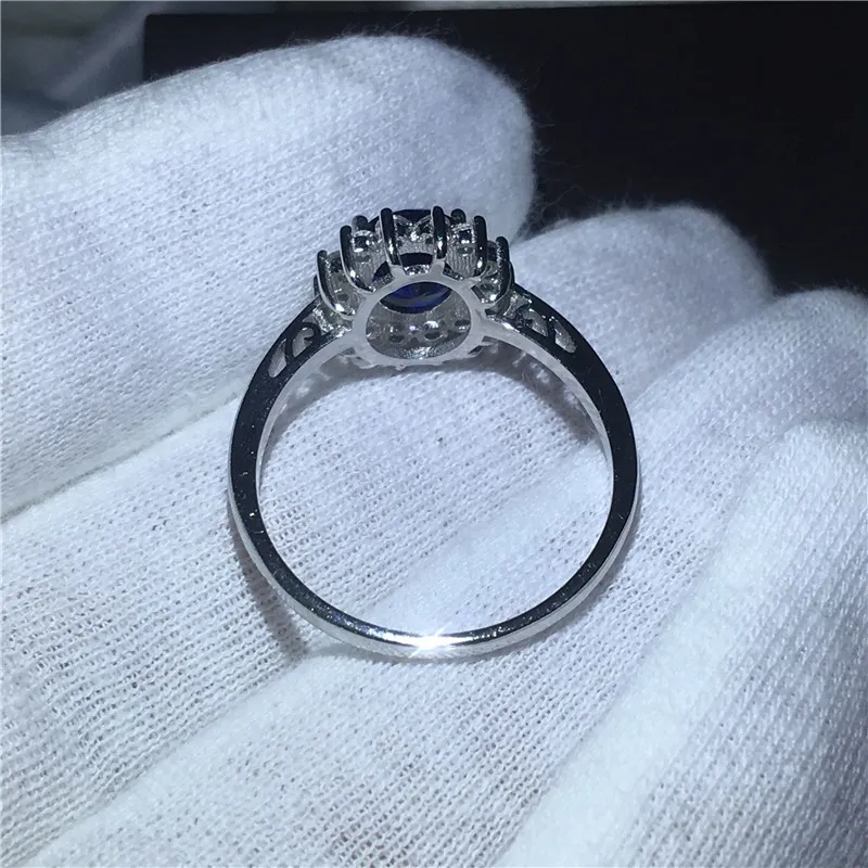 Royal Jewelry Princess Diana 100% Real 925 Sterling Silver Ring Blue 5A Zircon CZ Engagement Wedding Band Rings for Women Bridal3570