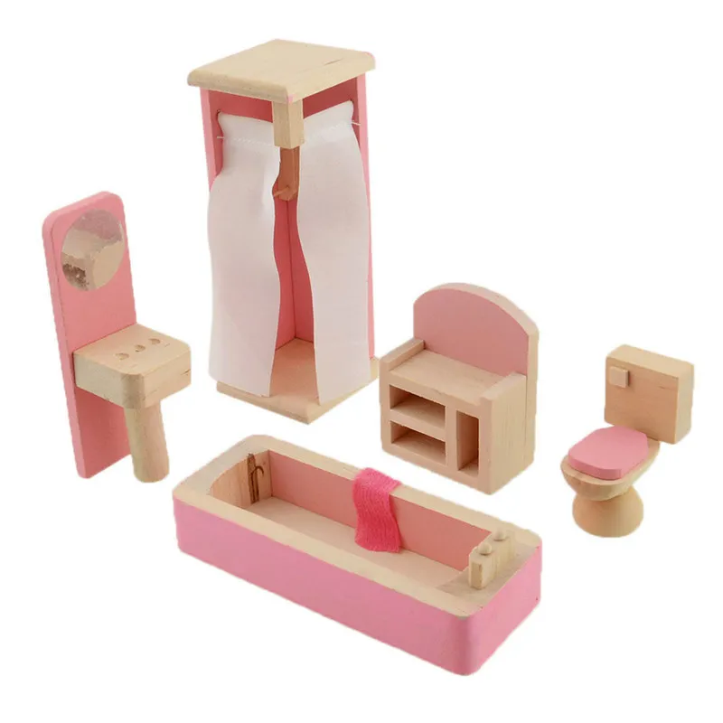 Poupée en bois meubles de salle de bain lit superposé maison Miniature enfants poupées maison de poupée accessoires pour enfants jouer jouet