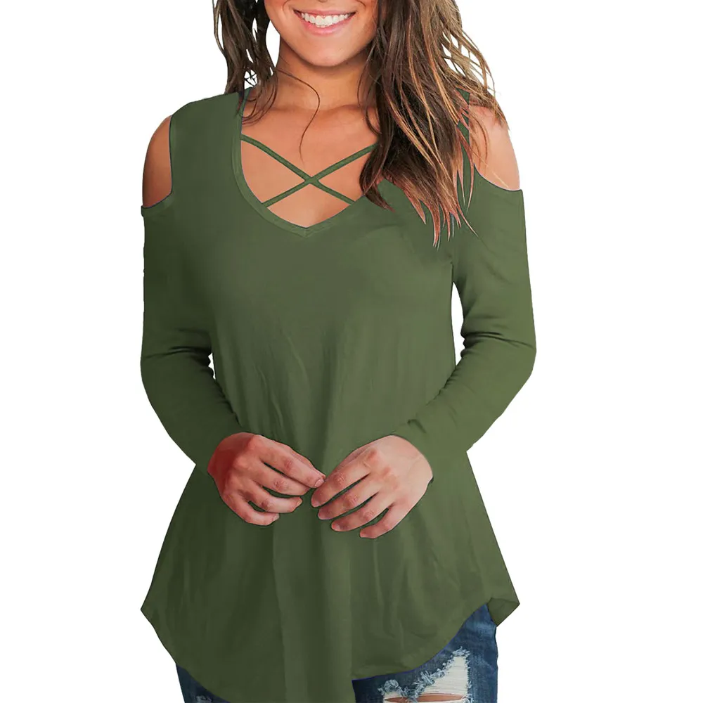 V neck cold shoulder tops hotsell