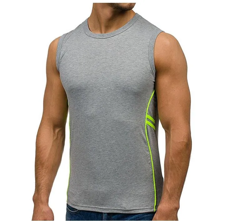 Nouveau mode col rond hommes vêtements d'été t-shirts décontracté débardeurs Slim Fitness hauts actifs sans manches