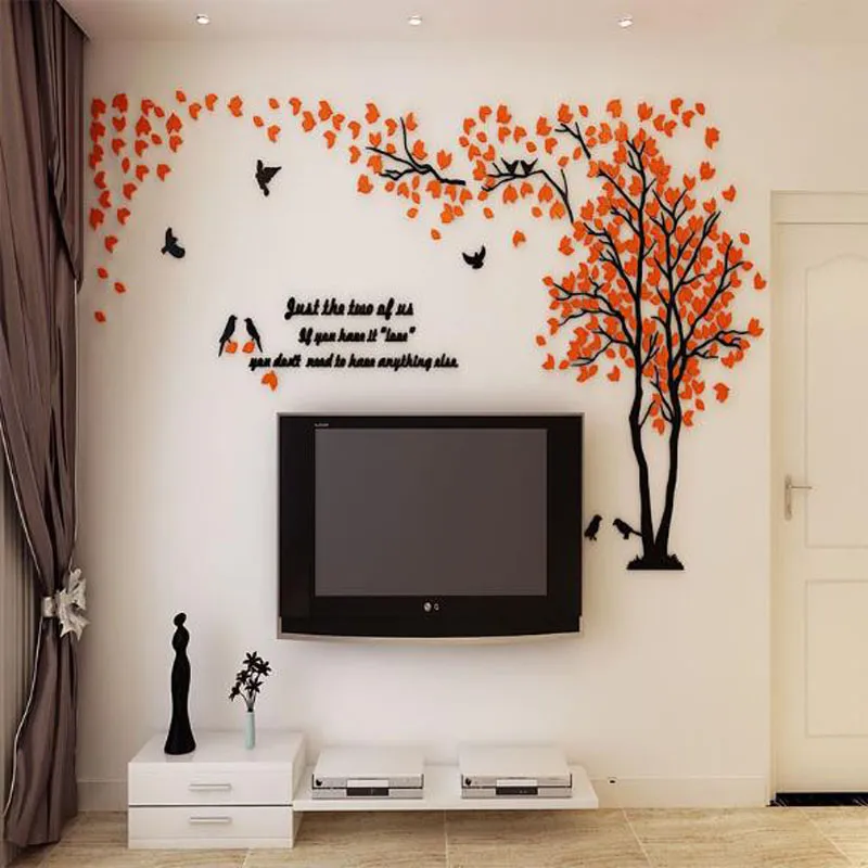 Autocollants muraux entiers en acrylique, autocollants muraux en forme d'arbre de couple, pour salon, chambre à coucher, mur de télévision, 3D, décoration de maison, DIY bricolage, 2745368