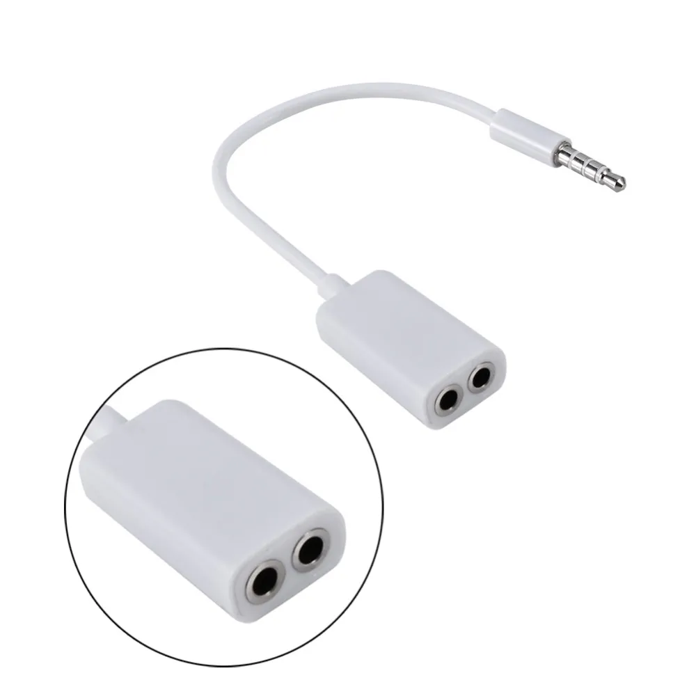 4 Pole Headphone Splitter White 3.5mm aux Audio Jack Stereo Earphone Double Adapter Cable for iphone android Mobile Phone MP3