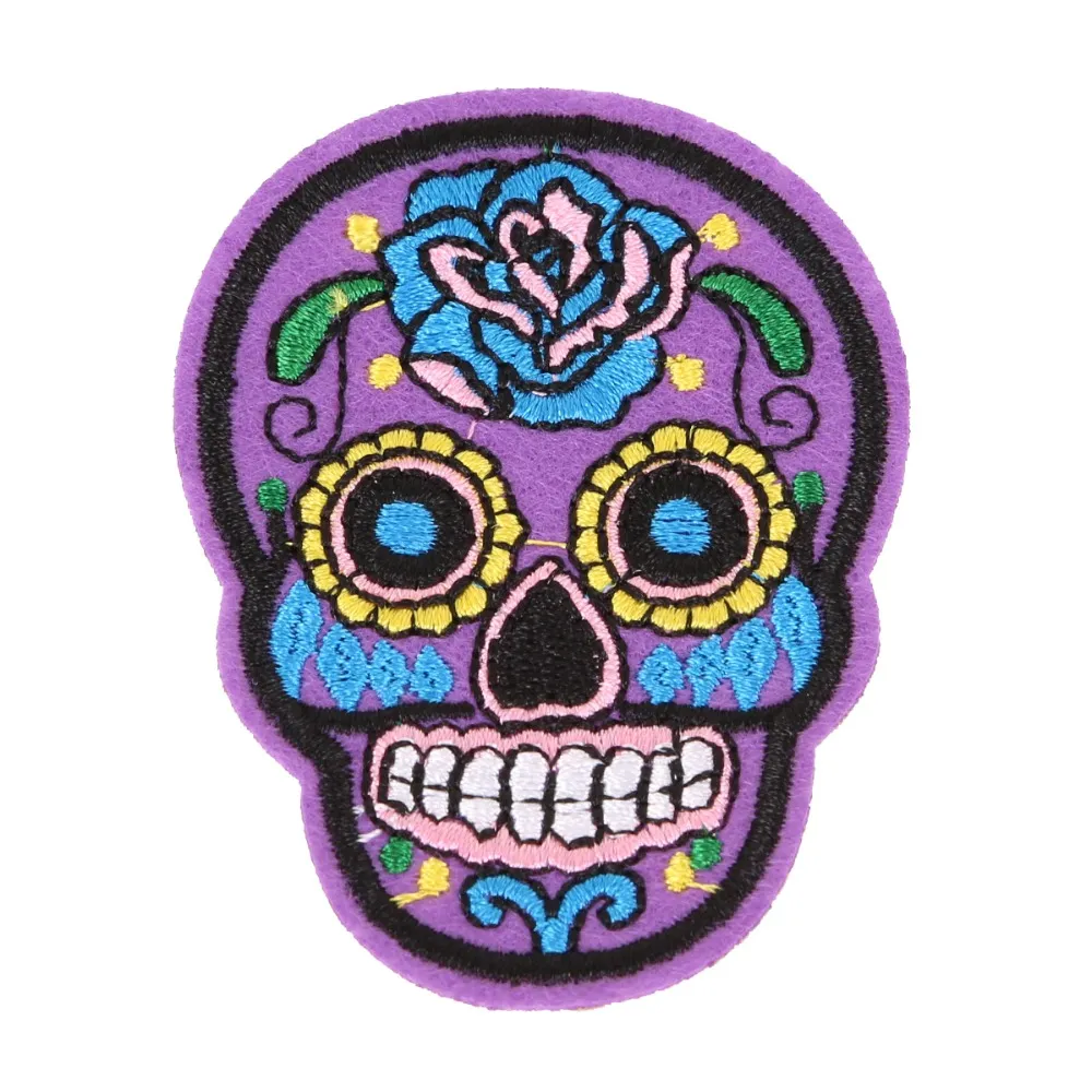 set Rose Skull Embroidered Iron On Patches for Clothing Bags DIY Motif Appliques Apparel Accessories Fabric Badges294Q